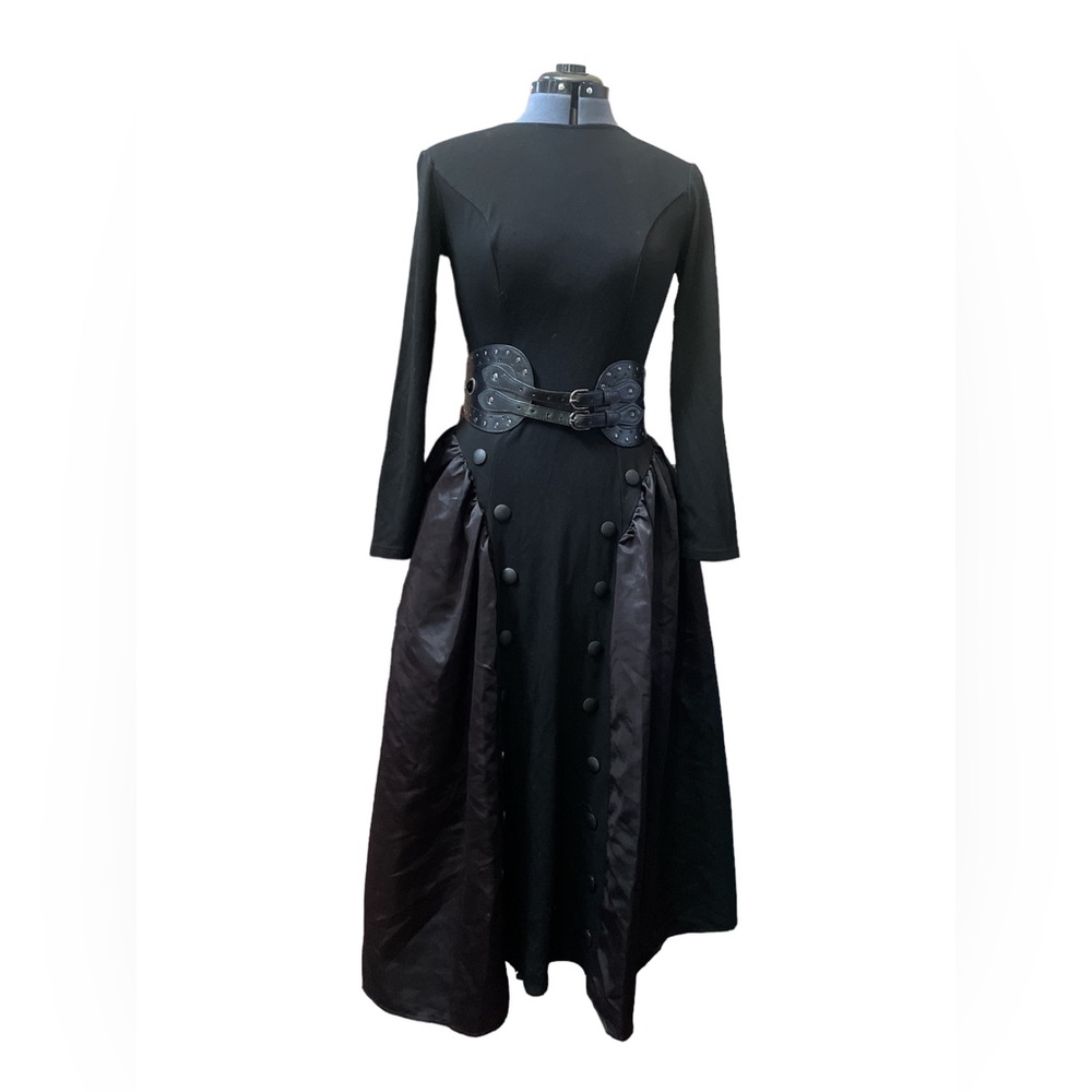 Goth black dress with belt.  Dress V  fashions